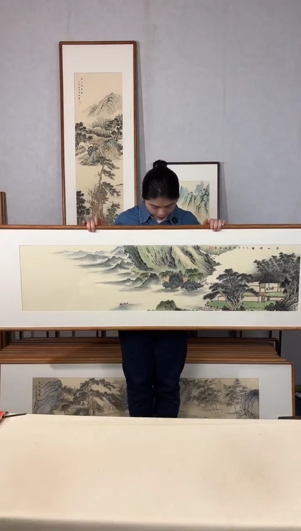 国画手绘*溪山神韵*52*172cm带框发货