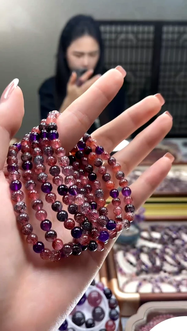 未镶嵌手串水晶【迎迎甄选】超七黑加仑手串5-6mm 多样性发一