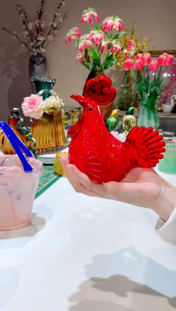 【闪购商品】琉璃手工艺品红色公鸡