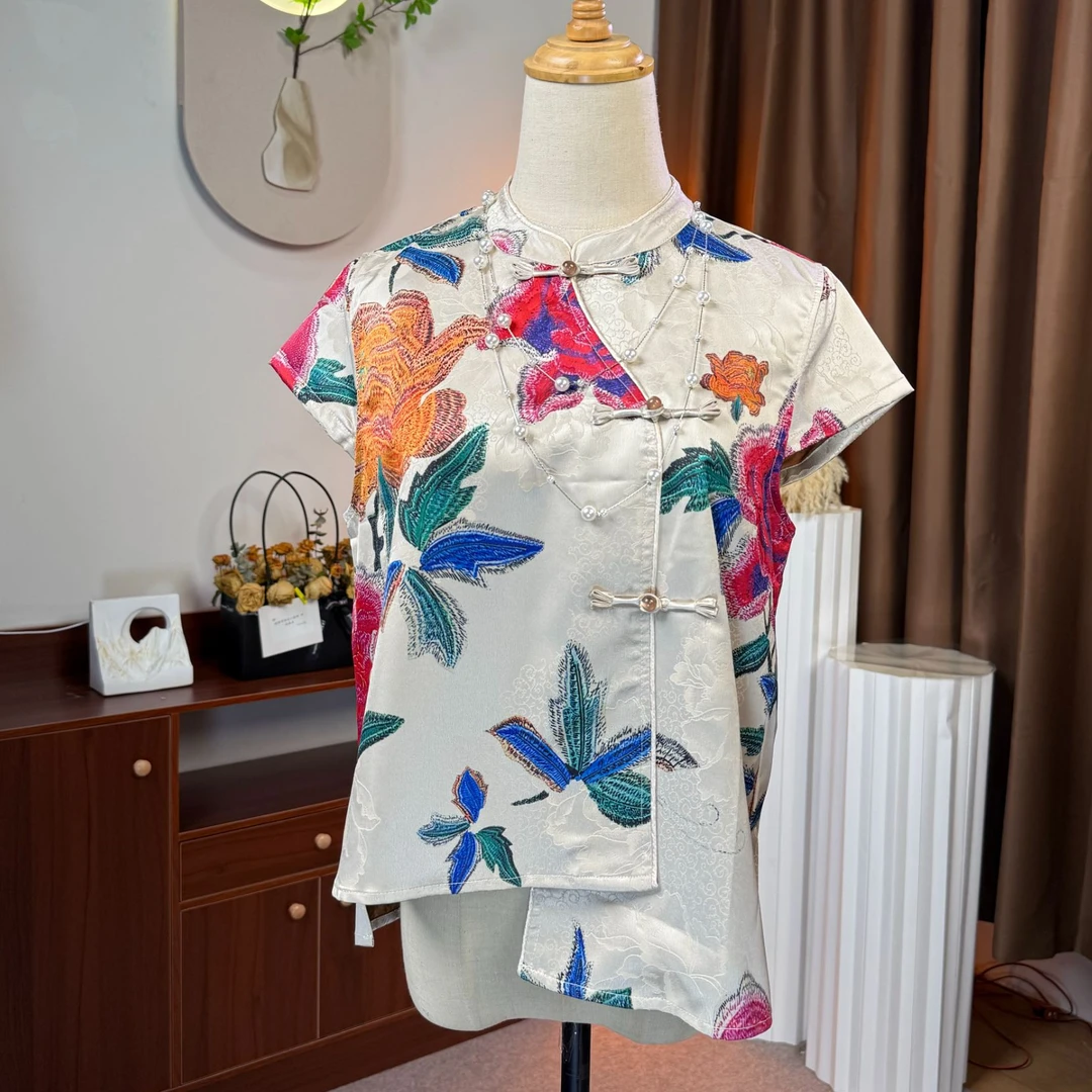 新中式国风女装上衣服2025夏季新款提花复古短袖T恤小衫