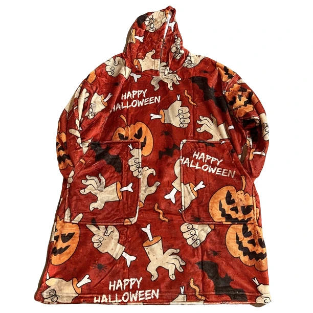 《小华外贸》长款铁锈红南瓜色可穿睡毯 节日款