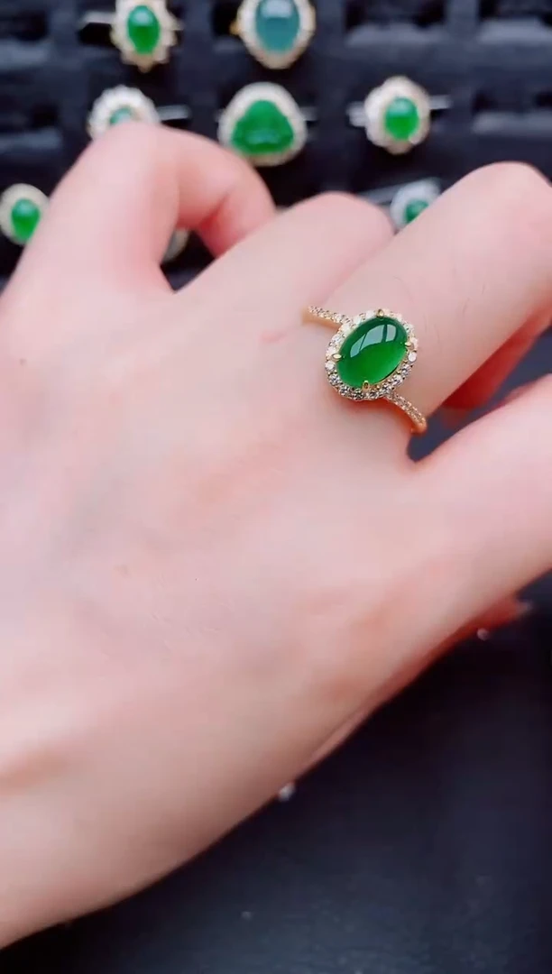 翡翠戒指银S925镶嵌天然a货翡翠468