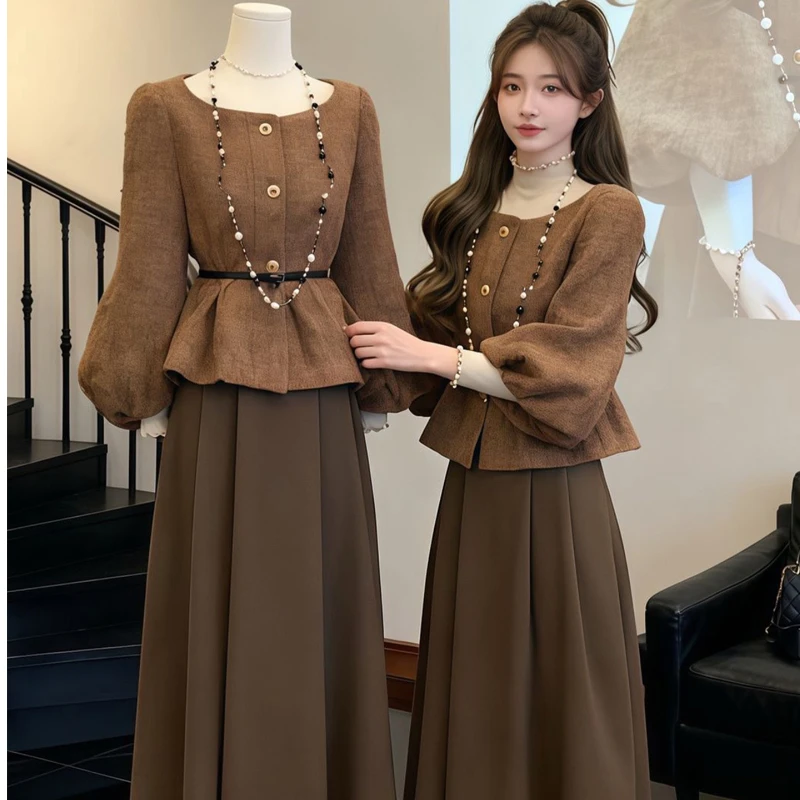2025秋冬新款小香风气质绝美精致外套高腰半裙富家千金时尚套装女