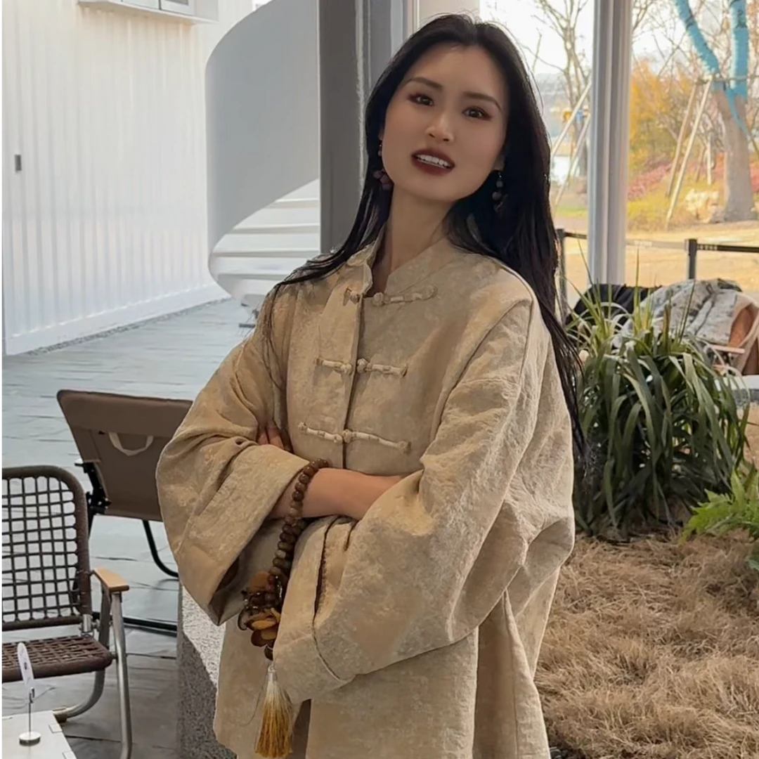 【清欢】春季新款复古亚麻唐装中式立领盘口国风宽松外套