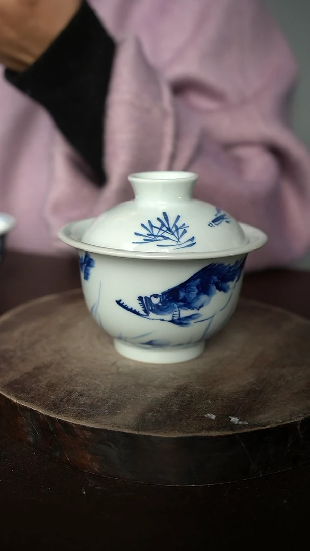 【闪购商品】微瑕福利-柴窑鱼藻元宝盖碗