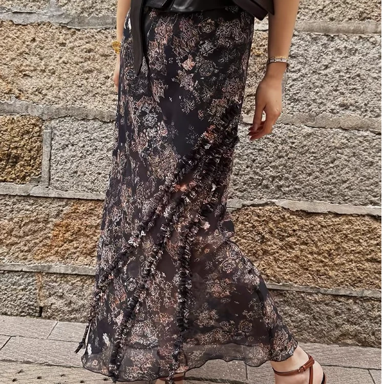 复古高级感印花半身裙女2025春夏新款薄款洋气时尚百搭包臀裙子女