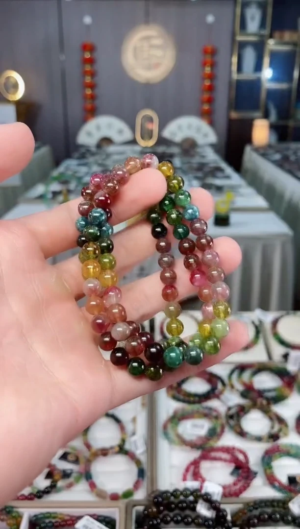 未镶嵌透体老矿碧玺彩虹三圈手串6mm+碧玺xion多样性发货 一条