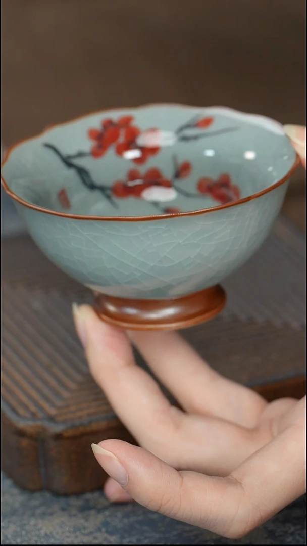 【哥窑手绘梅花杯】【9西泠纸盒】