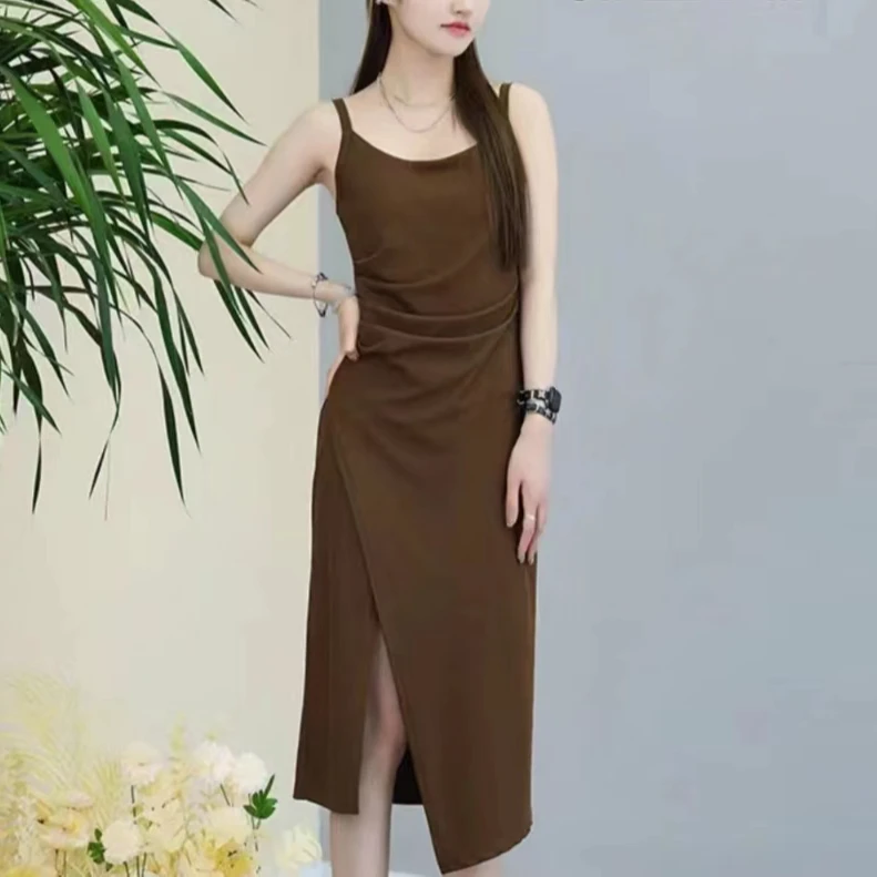 夏季修身不紧身遮肚神器性感开叉连衣裙打底裙露背连衣裙818款