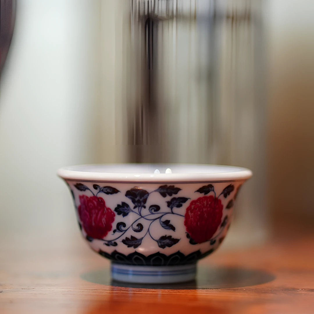 景德镇 青花釉里红 缠枝莲小 压手杯