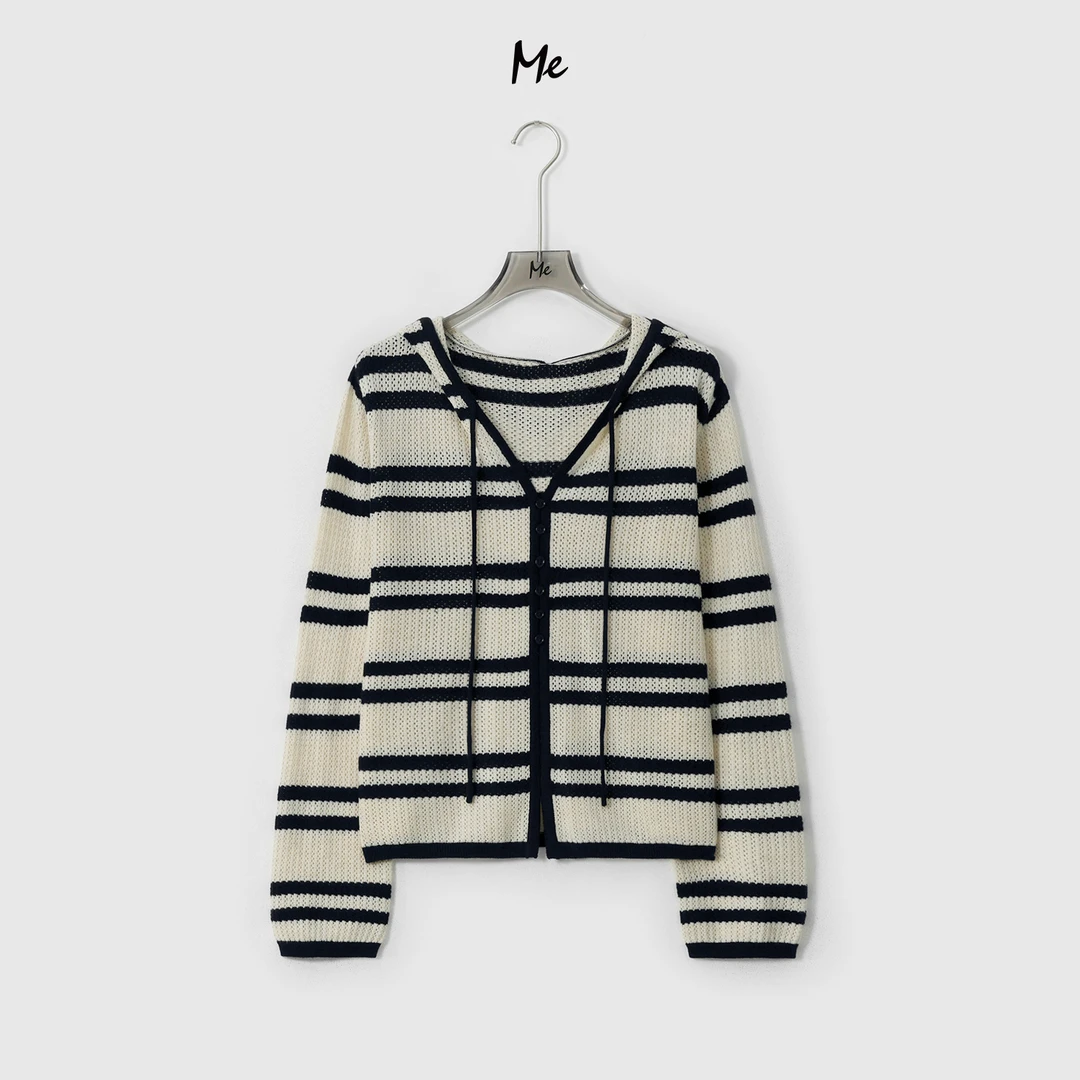 ME【布列塔尼】绵羊毛混纺色织条纹镂空织法百搭时尚毛衣MESA1143