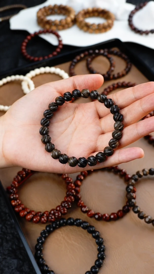 檀香木手串/手链阴沉老山檀香双线立体扭珠9mm单圈