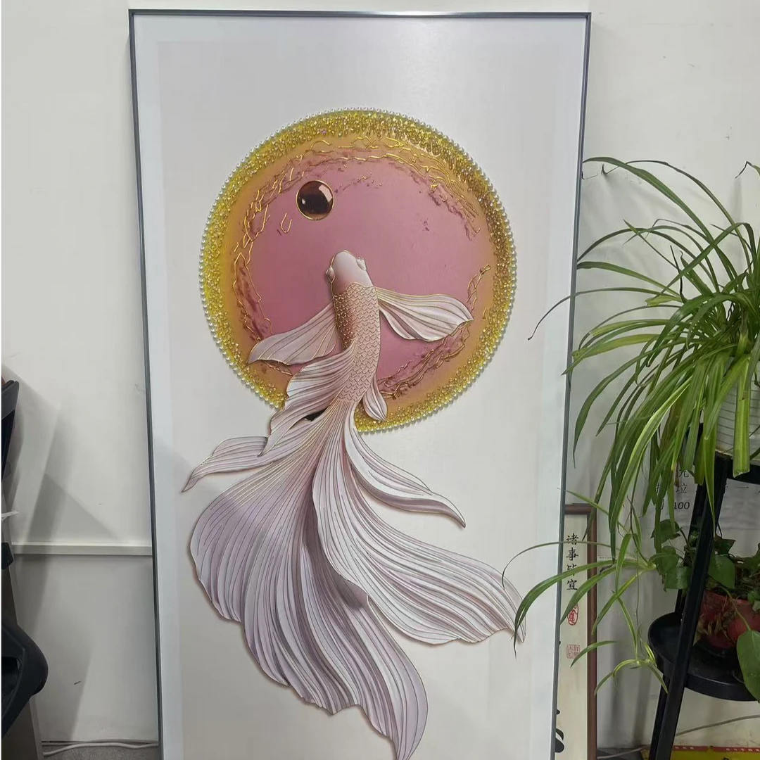 立体烫金玄关挂画客厅走廊过道画好运鱼大气镶钻装饰画锦鲤80160