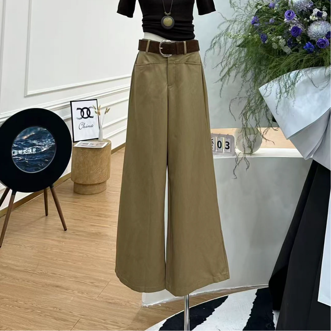 【浅棕漫行】复古高级感高腰垂感显瘦休闲裤-81627（今天拍配腰带）