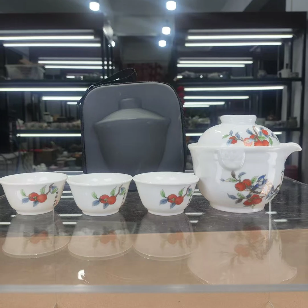 德化云仓 柿柿如意手抓壶一壶三杯旅行快客-4644