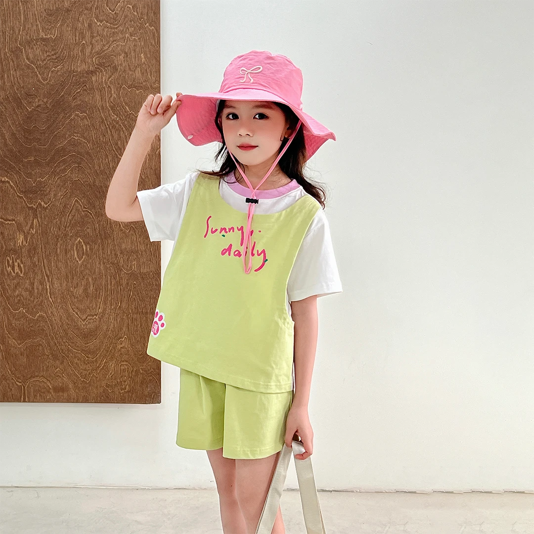 现货【果绿】100棉5325女童夏季套装女宝休闲运动风女孩两件套