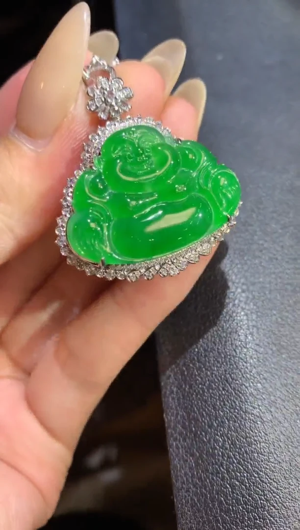 吊坠(不含链)18K金镶嵌翡翠100-佛公（不含链和扣