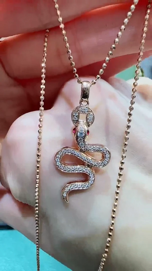 【闪购商品】天然钻石吊坠(不含链)18K金镶嵌18K金钻石蛇蛇吊坠