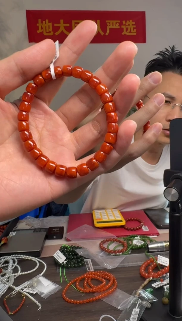 未镶嵌手串南红玛瑙约7-7.5mm南红玛瑙直切桶珠单圈手串