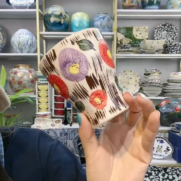 清货木【单支】日本进口有田烧筒山太一红色茶杯