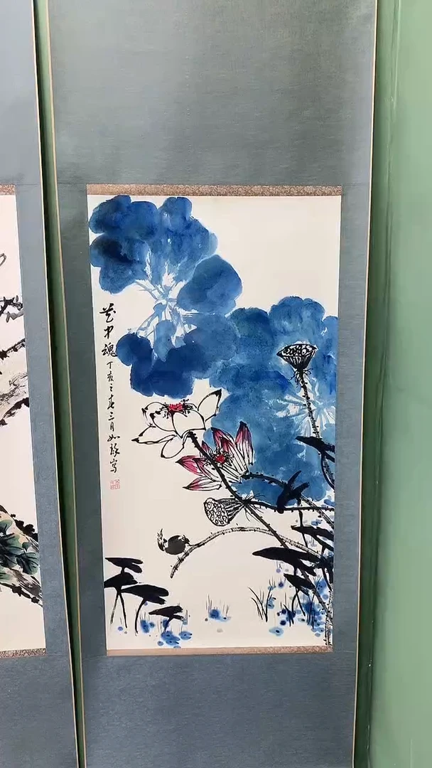 竖款精品三尺卷轴，荷花