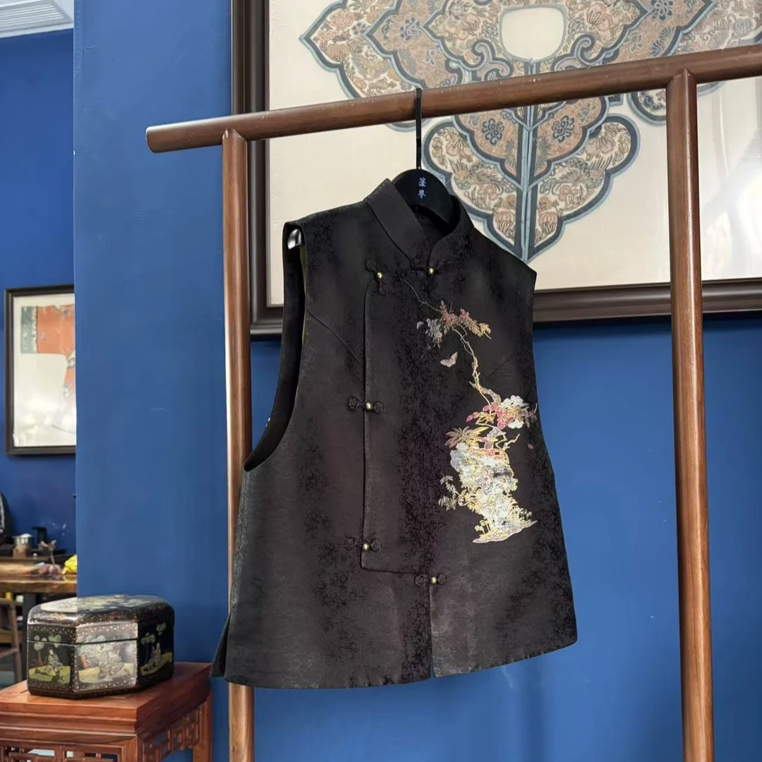 上海鉴界婉风上久楷原厂石榴树下无胶水手工新中式马甲