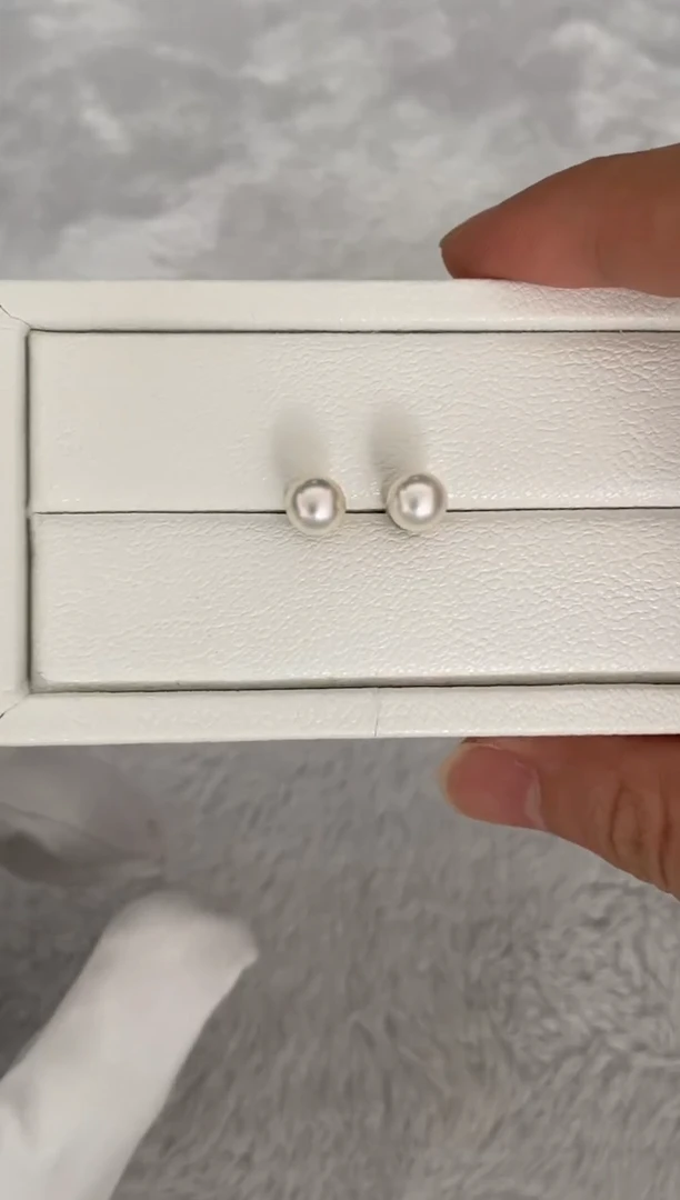 银S925镶嵌耳钉海水珍珠AK素钉6.5-7mm