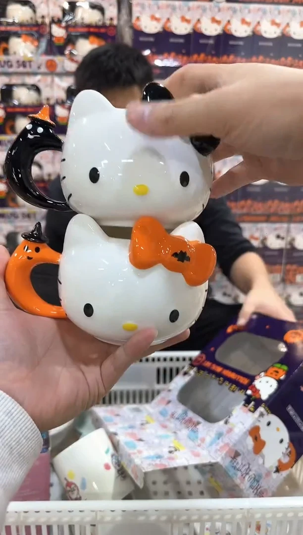 瓷片原盒橙色加黑色kt头杯2件套