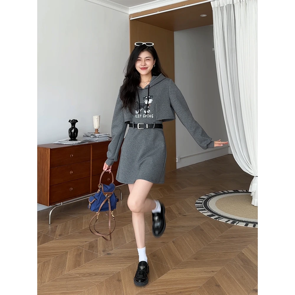 张阿星【岛屿午后】时髦松弛感小众收腰连衣裙狗狗印花高级灰百搭款