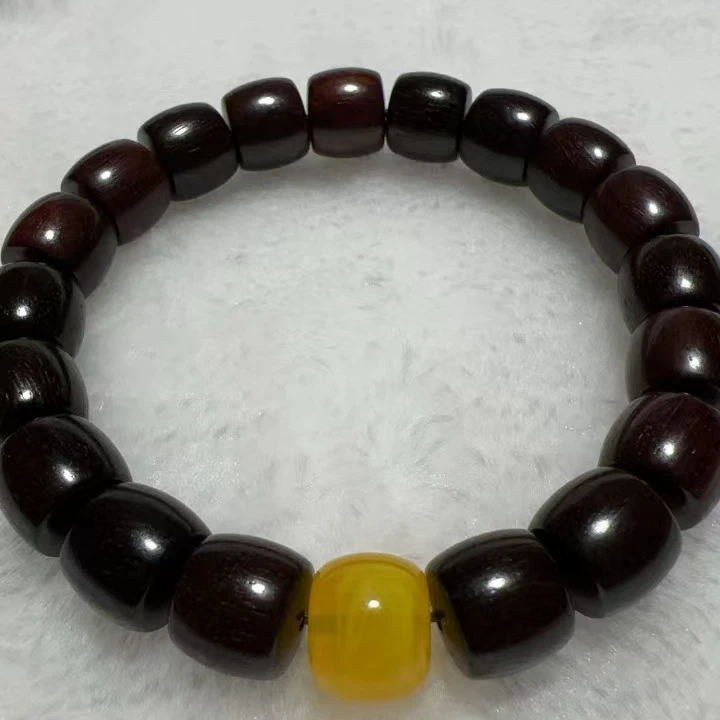 【富贾精选】非洲紫檀11mm带配饰精工直切手串时尚潮流百搭文玩