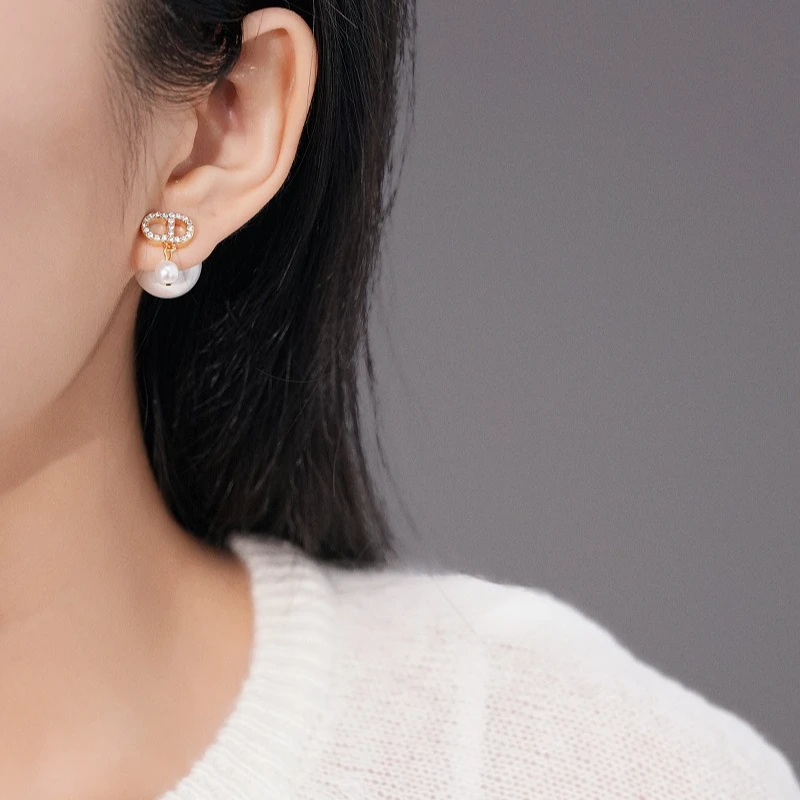 铜合金耳饰 925银针年度z爱!!奥莉公主字母CD前后佩戴高级感耳环