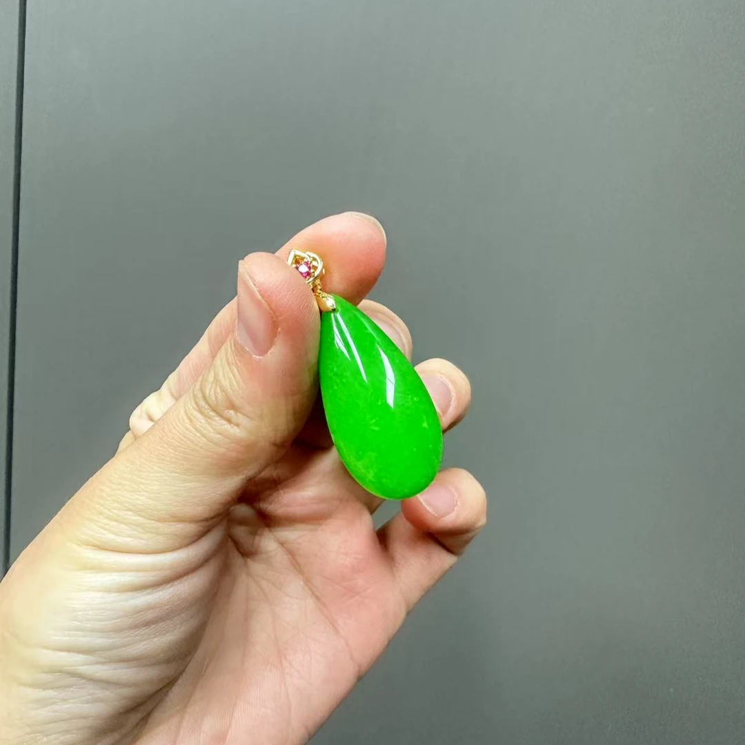 翡翠14k祥云老坑水滴吊坠