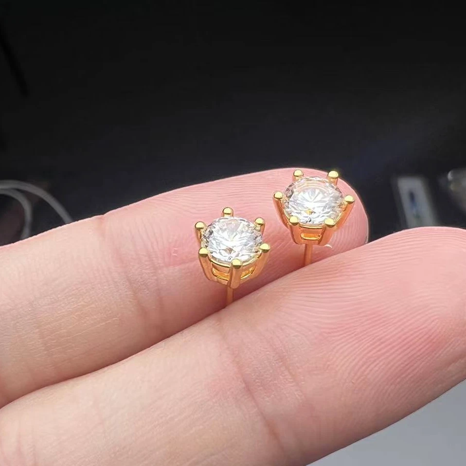 【SG】18K莫桑六爪经典耳饰 赠耳堵