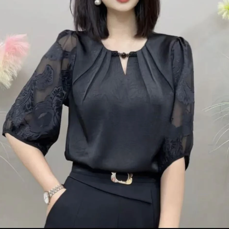 【蝴蝶飞飞】LLH2572春夏上新时尚盘扣领七分袖气质百搭衬衫