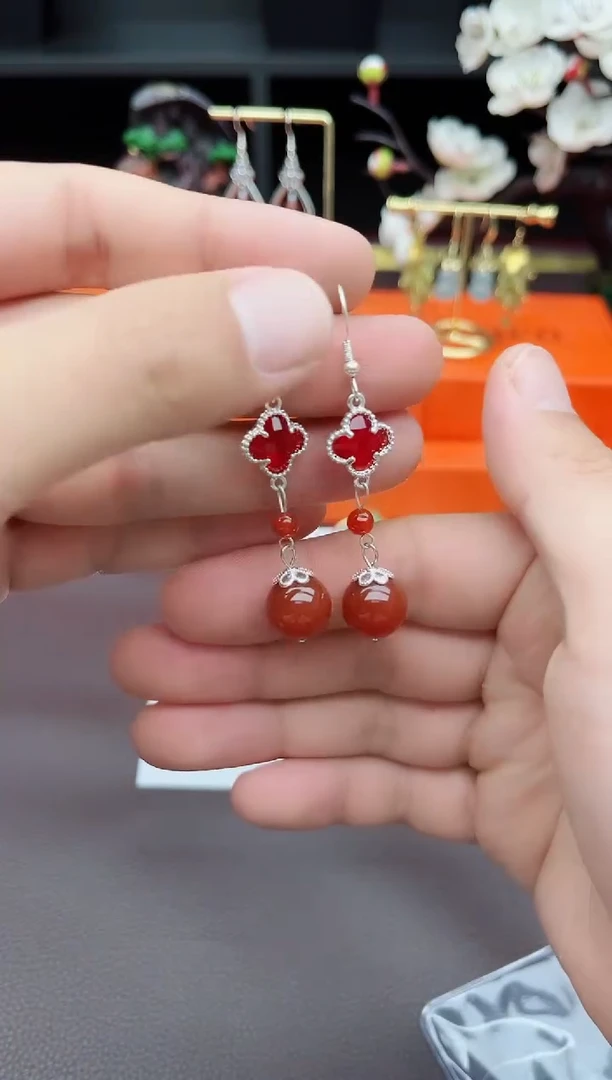 玛瑙/玉髓耳饰银S925镶嵌233000