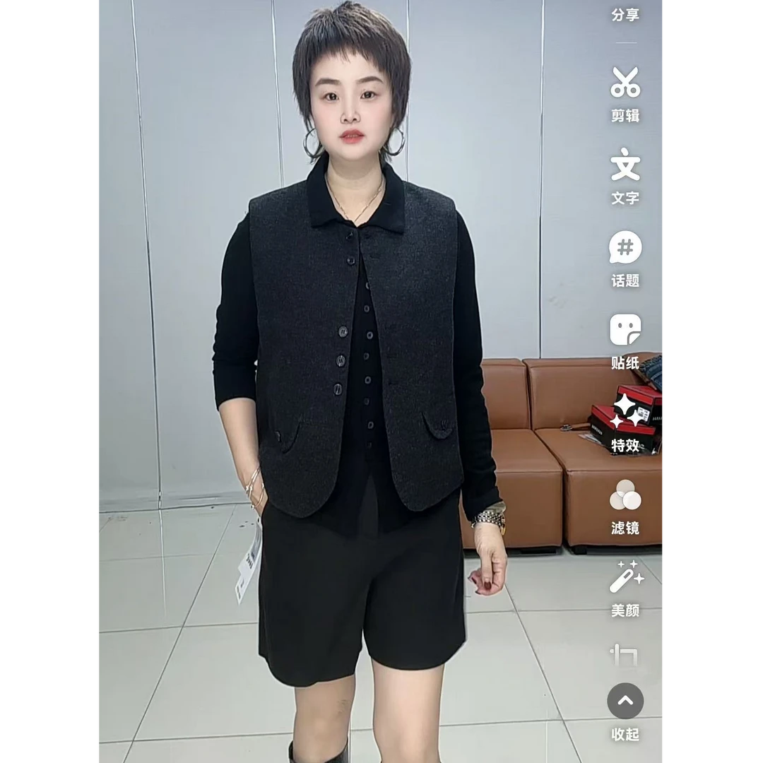 小施家南韩高端设计版气质羊绒马甲8815