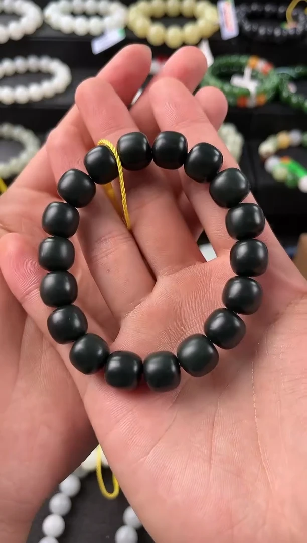 【闪购商品】和田玉手串未镶嵌和田黑青老型珠手串卡12mm微色差