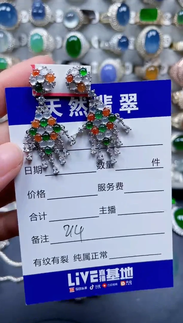 银S925镶嵌翡翠耳饰214