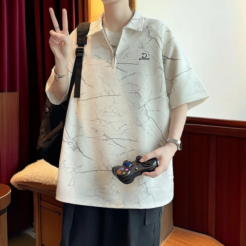 痞帅男士上衣休闲polo衫潮流韩版时尚百搭新款翻领纯色冰丝短袖男