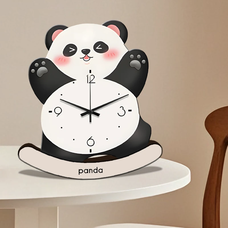 熊猫钟表摆台画摇摆新款创意钟表摆件桌面摆放式装饰画