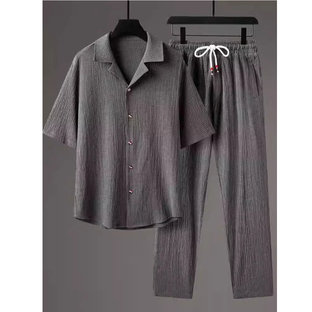 欧洲站夏季休闲运动套装男立体剪裁时尚烫钻开衫青年帅气亚麻外套