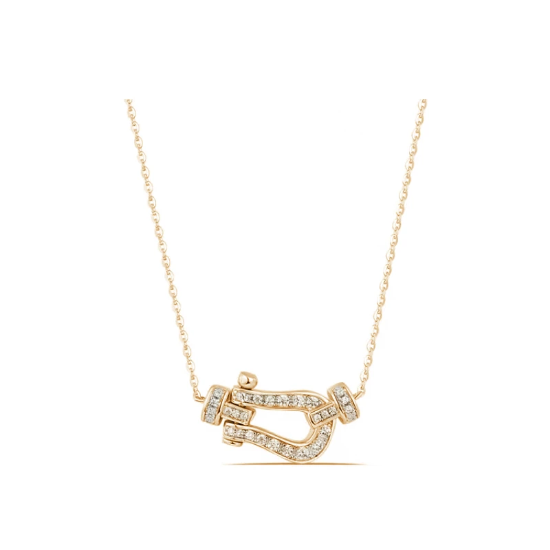 合金合成锆石项链 镀K金 轻奢气质时尚百搭小号马蹄满镶项链