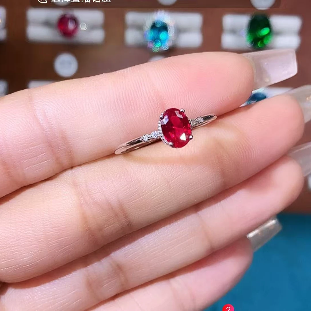 红宝石戒指银色酒红57