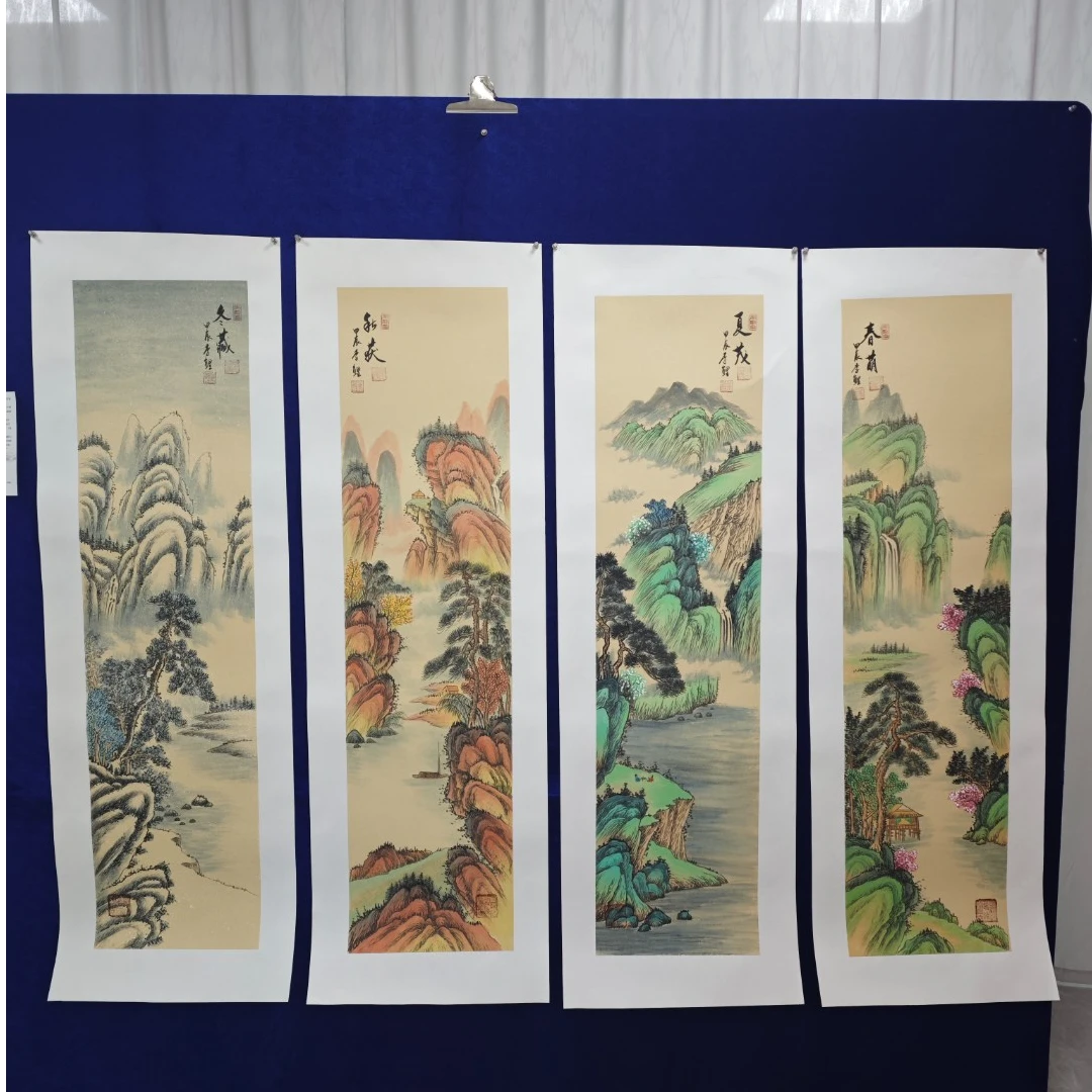 春夏秋冬仿古李鲤手绘作品画芯尺寸138cm*34cm