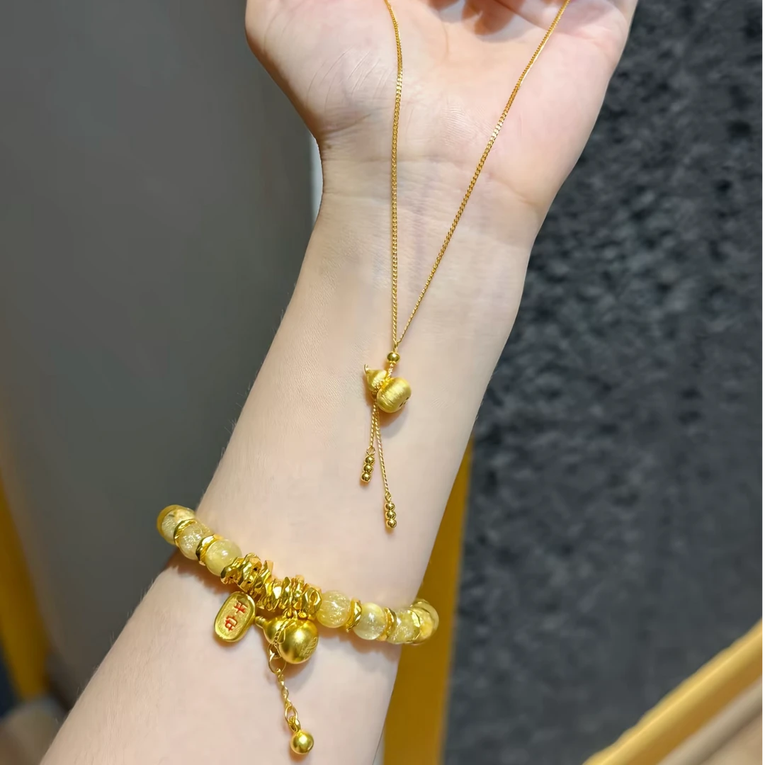 瑞诺黄金葫芦流苏项链女新款足金999小众时尚套链七夕礼物送女友