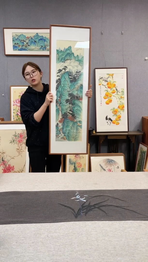 【闪购商品】国画手写手绘带框作品-40*123-孔德尚