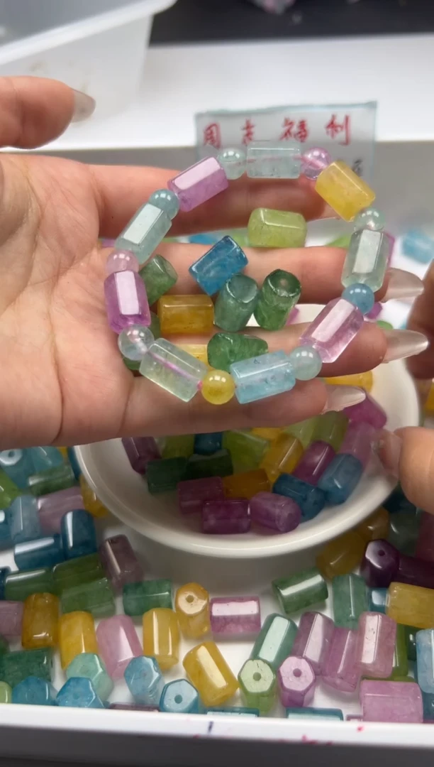 未镶嵌颈饰碧玺w2916彩虹碧玺六棱柱*5个