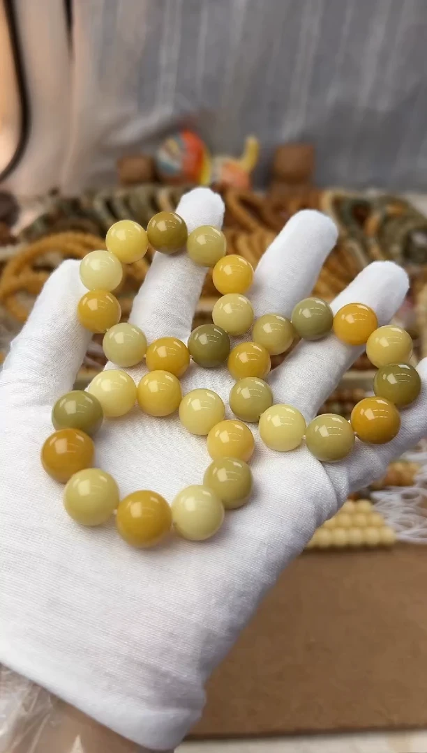 菩提根/象牙果手串13水磨圆珠手捻一个0904浅色