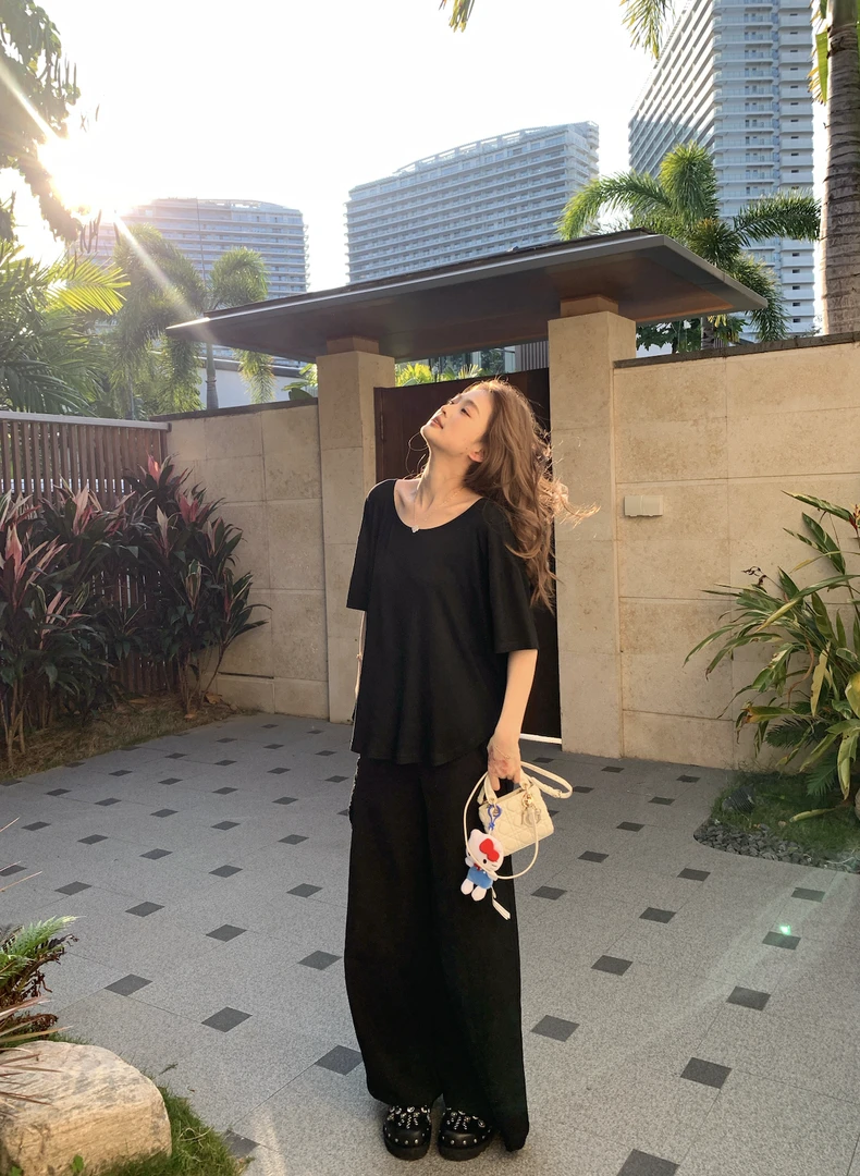 SSYDFER【黑白记忆】25春夏黑白百搭T恤休闲宽松纯色纯色圆领简约