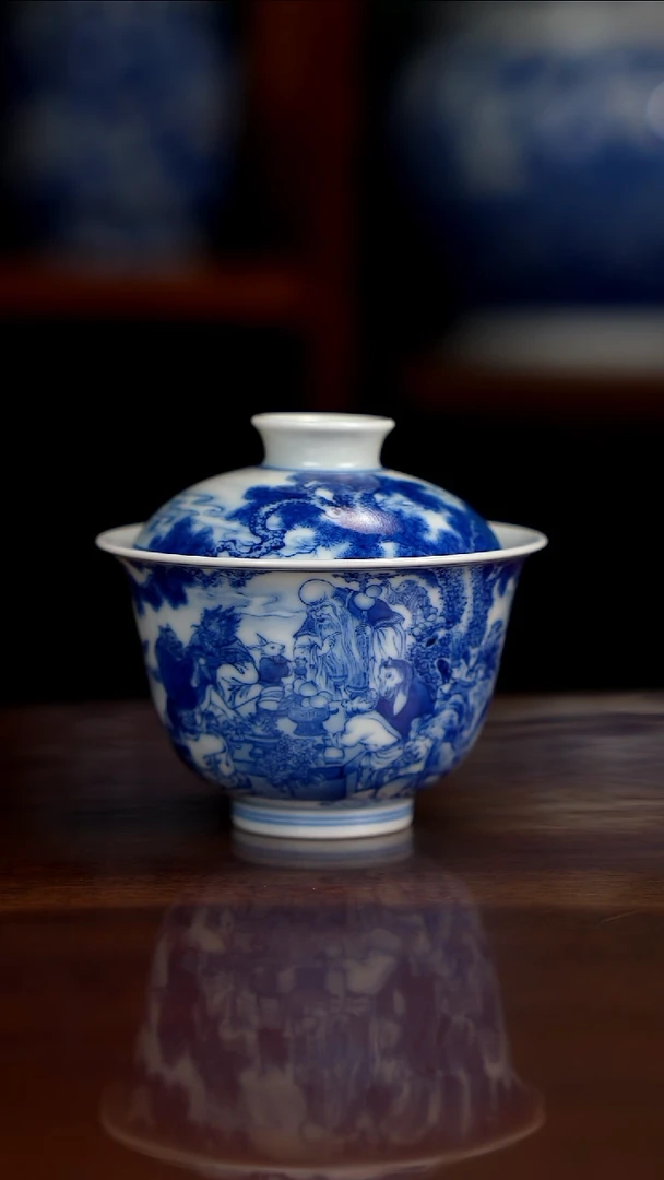 晓竹窑青花十二生肖盖碗